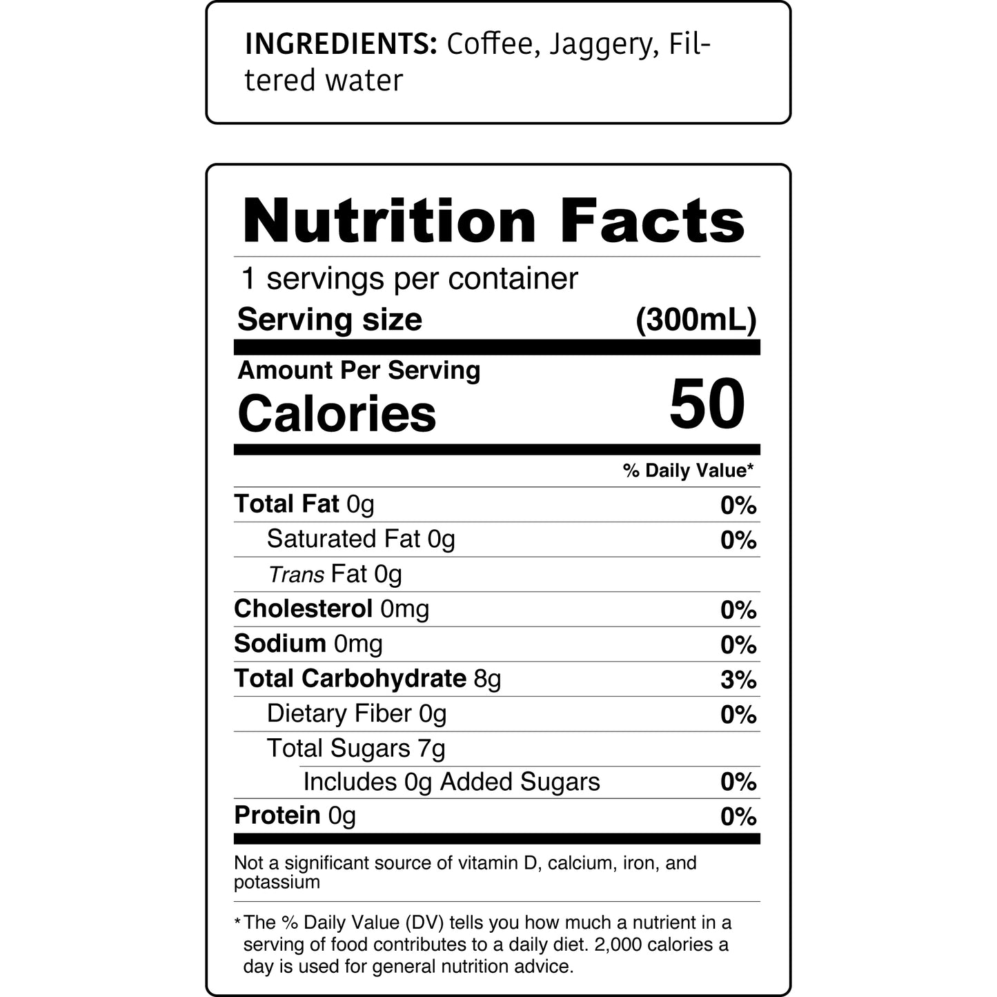 Kimbala coffee a la jaggery nutritions facts for 10.2oz bottle